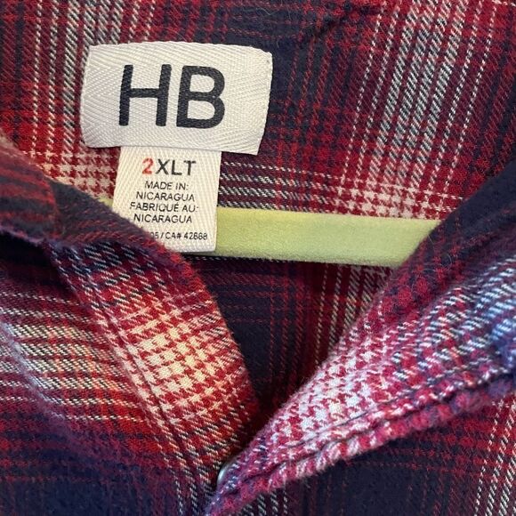 HB Men’s Maroon Navy Metal Snap Flannel Long Sleeved Shirt 2XLT - Picture 7 of 14